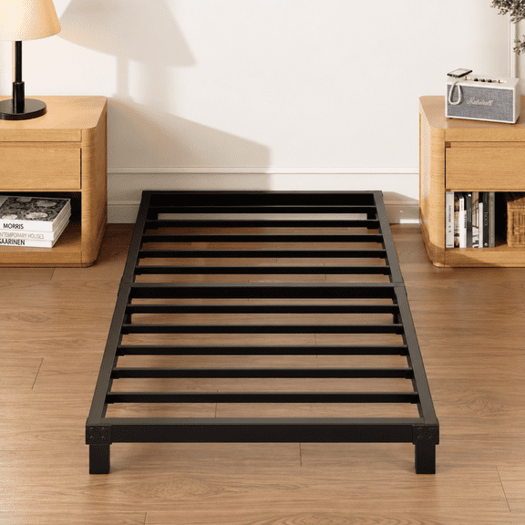 Arhomefurni 4 inch Twin Bed Frame, Low Profile Metal Platform Bed Frame, No Box Spring Needed, Noise Free, Easy Assembly, Black