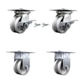 thumbnail image 1 of 4 Inch V Groove Semi Steel Caster Set 2 Brakes/Swivel Locks and 2 Rigid SCC, 1 of 2