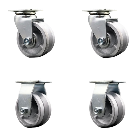 4 Inch V-Groove Semi Steel Caster Set with Bronze Bearings 2 Swivel 2 Rigid SCC