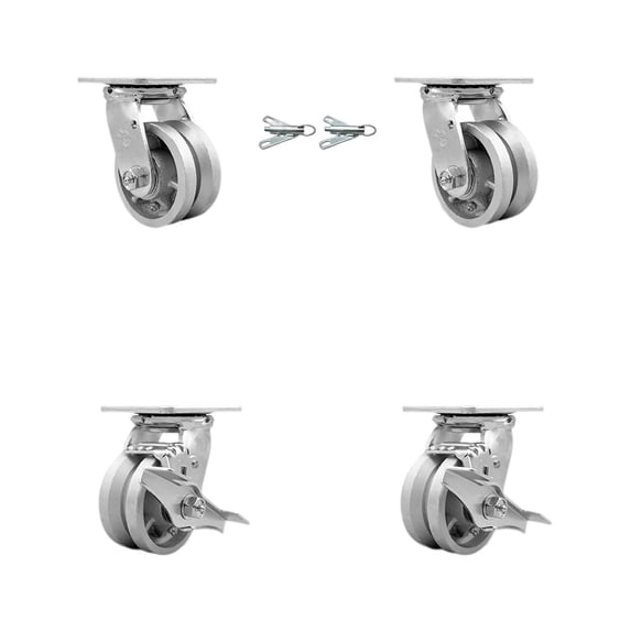 4 Inch V Groove Semi Steel Caster Set with Roller Bearings 2 Swivel Lock 2 Brake