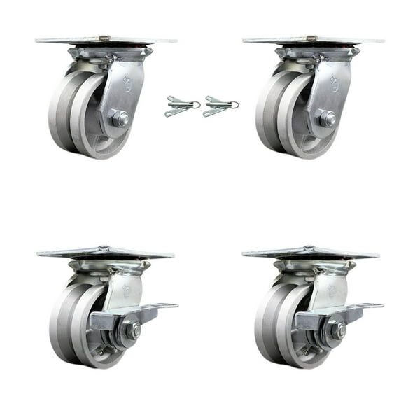 4 Inch V Groove Semi Steel Swivel Caster Set 2 Swivel Locks 2 Brakes SCC