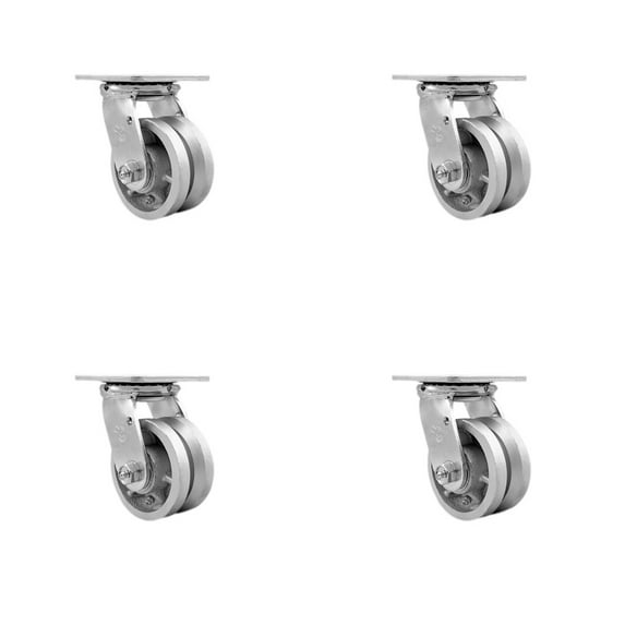 4 Inch V Groove Semi Steel Wheel Swivel Caster Set with Ball Bearings SCC