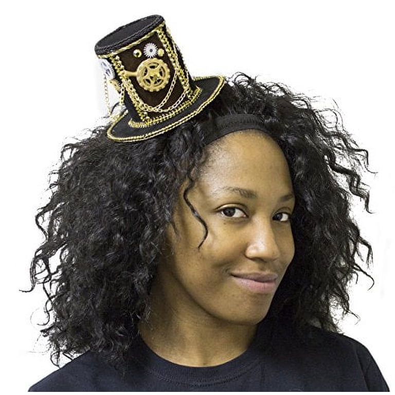 4 Inch Velvet Steampunk Top Hat Hair Clip with Gears and  display picture 2