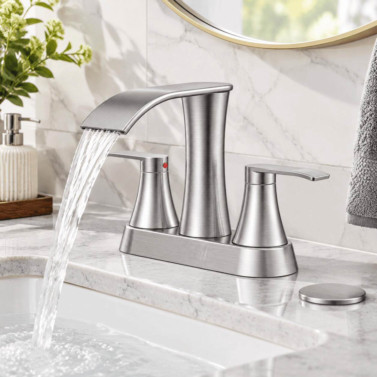 Center Faucet Inlets 4 Inch Waterfall Bathroom Faucet Brushed Nickel Centerset - Walmart.com