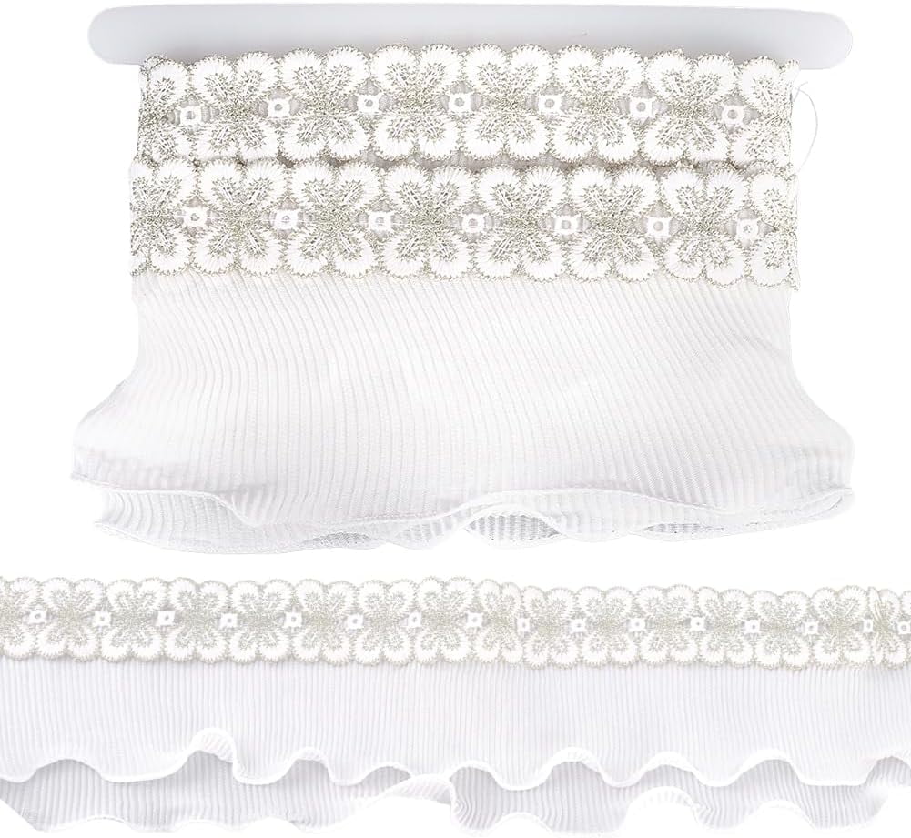 White Ruffle Edge 4 Inch White Butterfly Ruffle Lace Ribbon 5 Yards Pleated Satin Lace ...