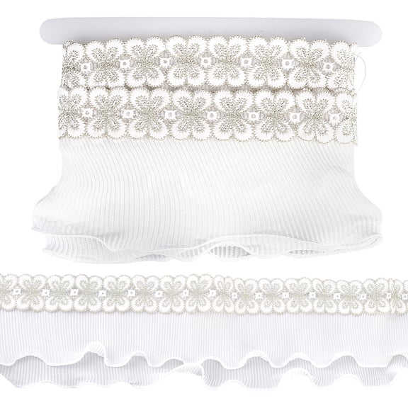4 Inch White Butterfly Ruffle Lace Ribbon 5 Yards Pleated Satin Lace Edge Trim Chiffon Edging Trimmings Applique for Cloth Applique Embellishment