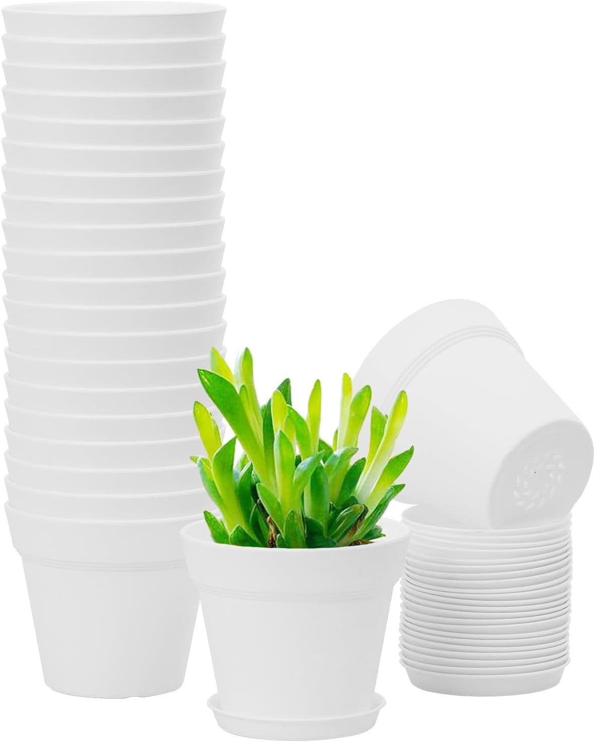 4 Inch White Indoor Plant Pots, 20 Pack Planter Containers for Flowers ...