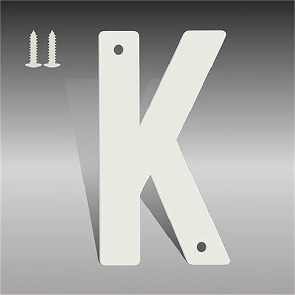 4 Inch White Metal Letters, Modern House Numbers for Outside, White Door Mailbox Numbers, Metal House Address Letter and Number for Office Apartment Outside (K)