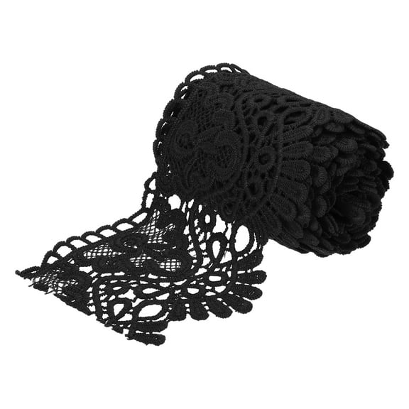 Uxcell 4" Wide 3 Yard Lace Ribbon Floral Pattern Black Lace Trim Ribbon for Sewing Making