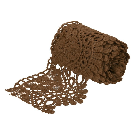 Uxcell 4" Wide 3 Yard Lace Ribbon Floral Pattern Dark Brown Lace Trim Ribbon for Sewing Making