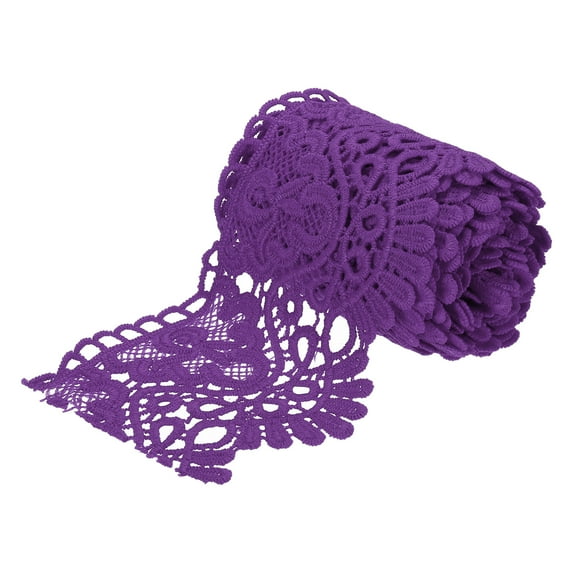 Uxcell 4" Wide 3 Yard Lace Ribbon Floral Pattern Dark Purple Lace Trim Ribbon for Sewing Making