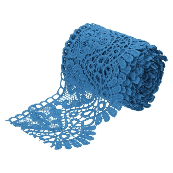 Uxcell 4" Wide 5 Yard Lace Ribbon Floral Pattern Dark Blue Lace Trim Ribbon for Sewing Making