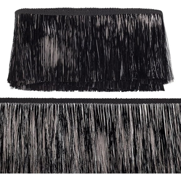 4 Inch Wide Black Metallic Fringe Trim 10 Yards - Shiny Foil Tinsel Garland