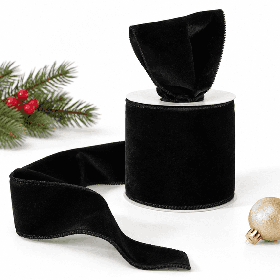4 Inch Wide Black Wired Ribbon, 20 Yards for Gift Wrapping, Wreaths ...