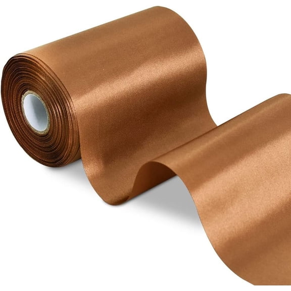4 Inch Wide Coffee Brown Solid Satin Ribbon 22yd Fabric Large Ribbon for Cutting Ceremony Grand Opening Chair Sashes Table Hair Car Bows Floral Craft Sewing Wrapping Wedding Party Decoration