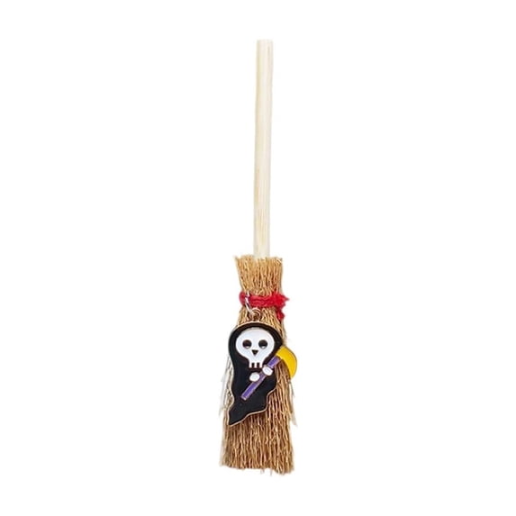 4 Inch Witches Broom Halloween Decoration, Small Hanging Witch Broom Decor, Spooky Gothic Accent for Home, Party, Mini Tree Displays 1 Pack