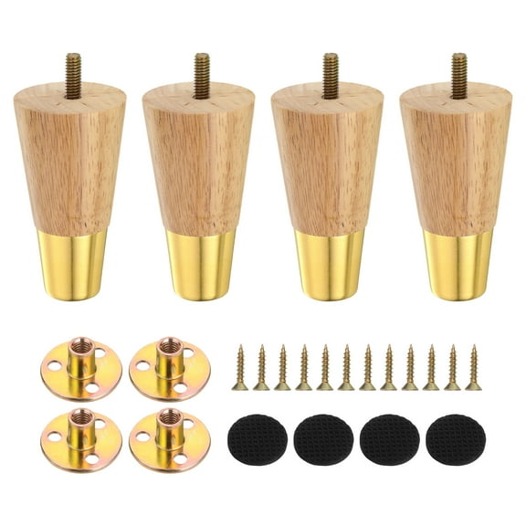 4 Inch Wood Furniture Legs, Set of 4 Round Replacement Furniture Feet with Mounting Screws , Yellow