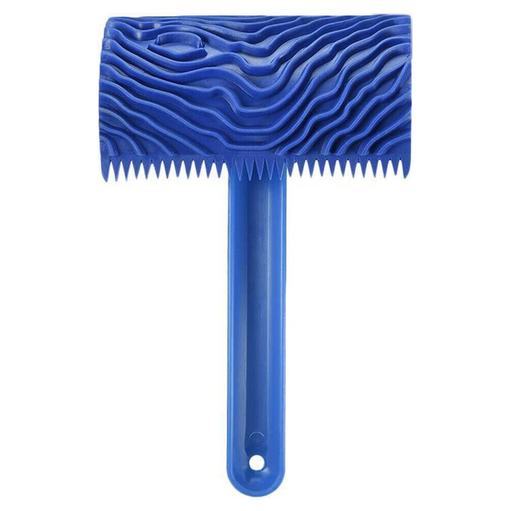 4 inch Wood Grain Rubber Paint Roller DIY Painting Grain Tool Wood Grain Pattern Paint Roller with Handle, Blue, Adult Unisex