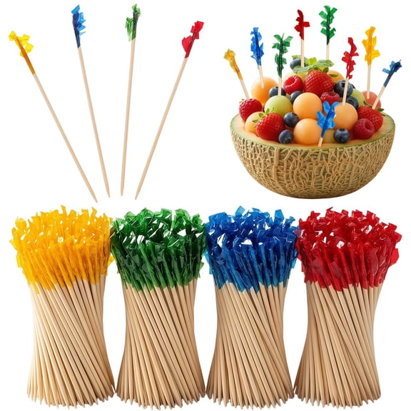 4 Inch Wooden Appetizer Picks, TGY 600 Pcs Decorative Food Toothpicks, Disposable Appetizer Skewer Picks for Cocktails, Fruit, Sandwich, Charcuterie Board & Party Drinks