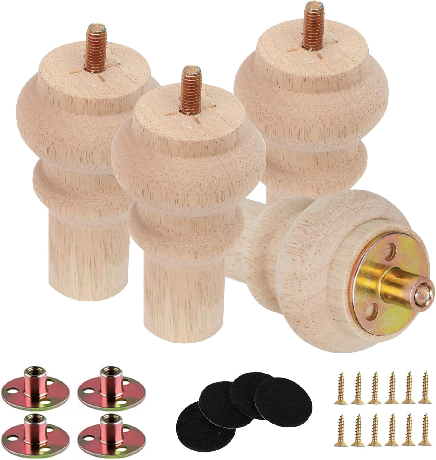 Set Of 4 Walnut Solid Hardwood Round Bun Feet 2inches With