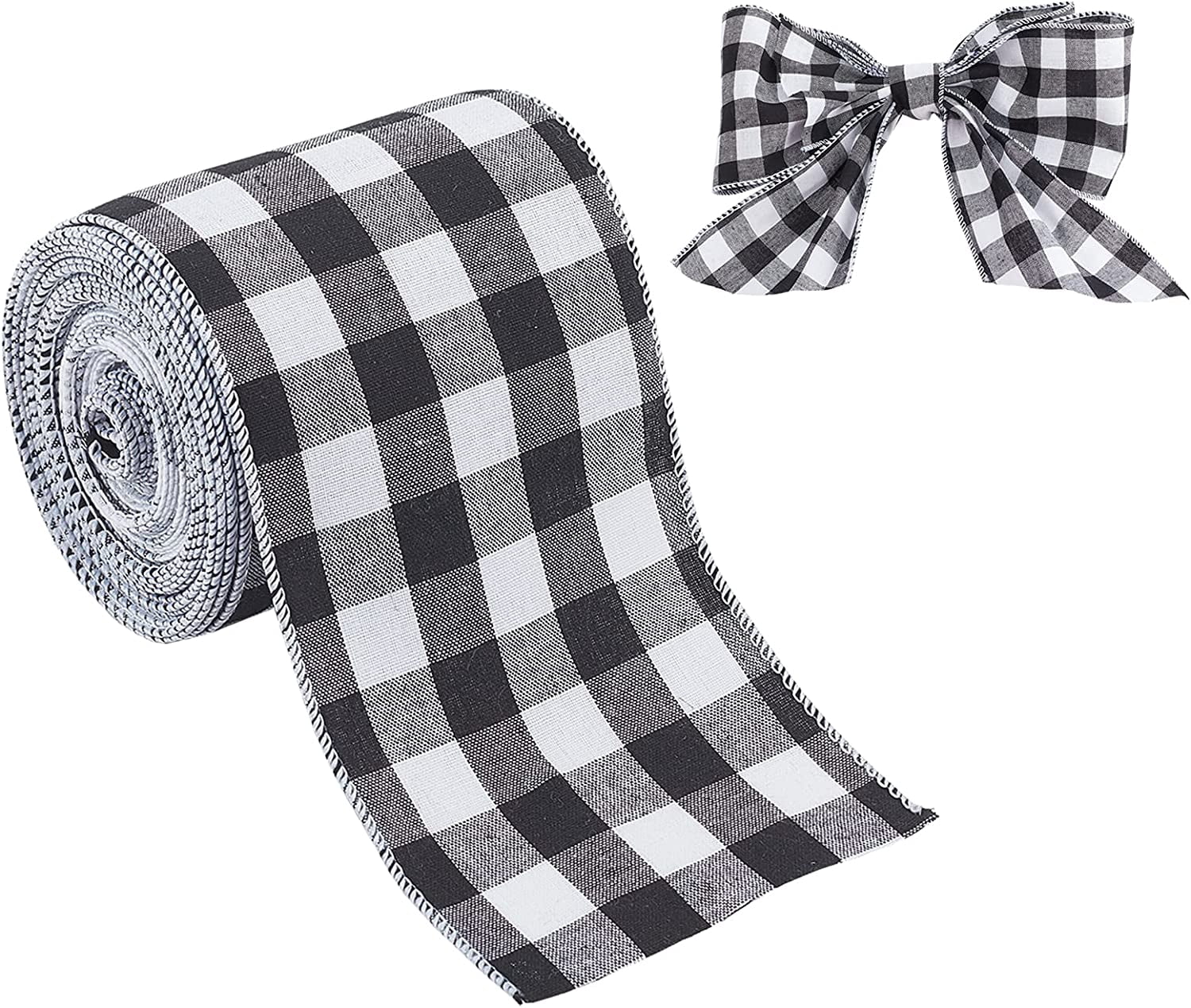 4 Inch Ribbon GORGECRAFT 4 Inch X 10 Yard White and Black Plaid Burlap Ribbon Wired ...