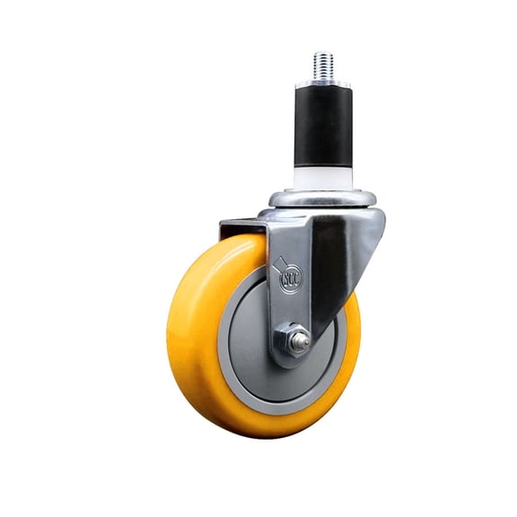 4 Inch Yellow Poly Wheel Swivel 1-1/2 Inch Expanding Stem Caster SCC