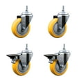 thumbnail image 1 of 4 Inch Yellow Polyurethane 3/8 Inch Threaded Stem Caster Set 2 Brakes SCC, 1 of 1