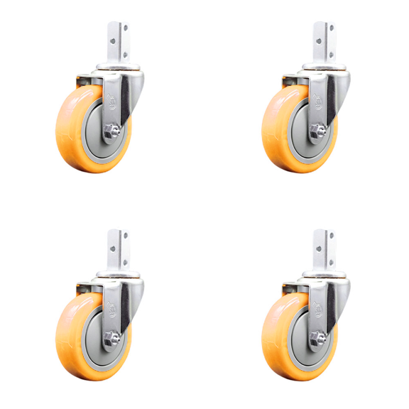 4 Inch Yellow Polyurethane Wheel Swivel 3/4 Inch Square Stem Caster Set SCC