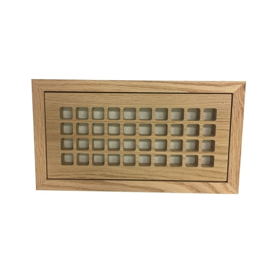 4 Inch x 10 Inch Red Oak Hardwood Vent Floor Register Flush Mount, Eggcrate Style, Unfinished