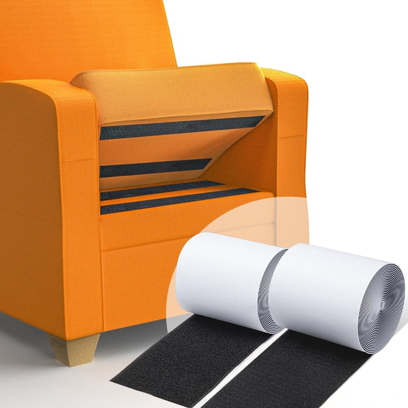 4 Inch x 16.5 Feet Adhesive Hook and Loop Tape, Non Slip Couch Cushion Gripper, Rug and CarpetSlip Strips, Heavy Duty Fastener for Furniture Black