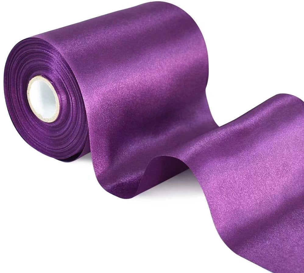 4 Inch x 22 Yards Wide Purple Satin Ribbon Solid Fabric Large
