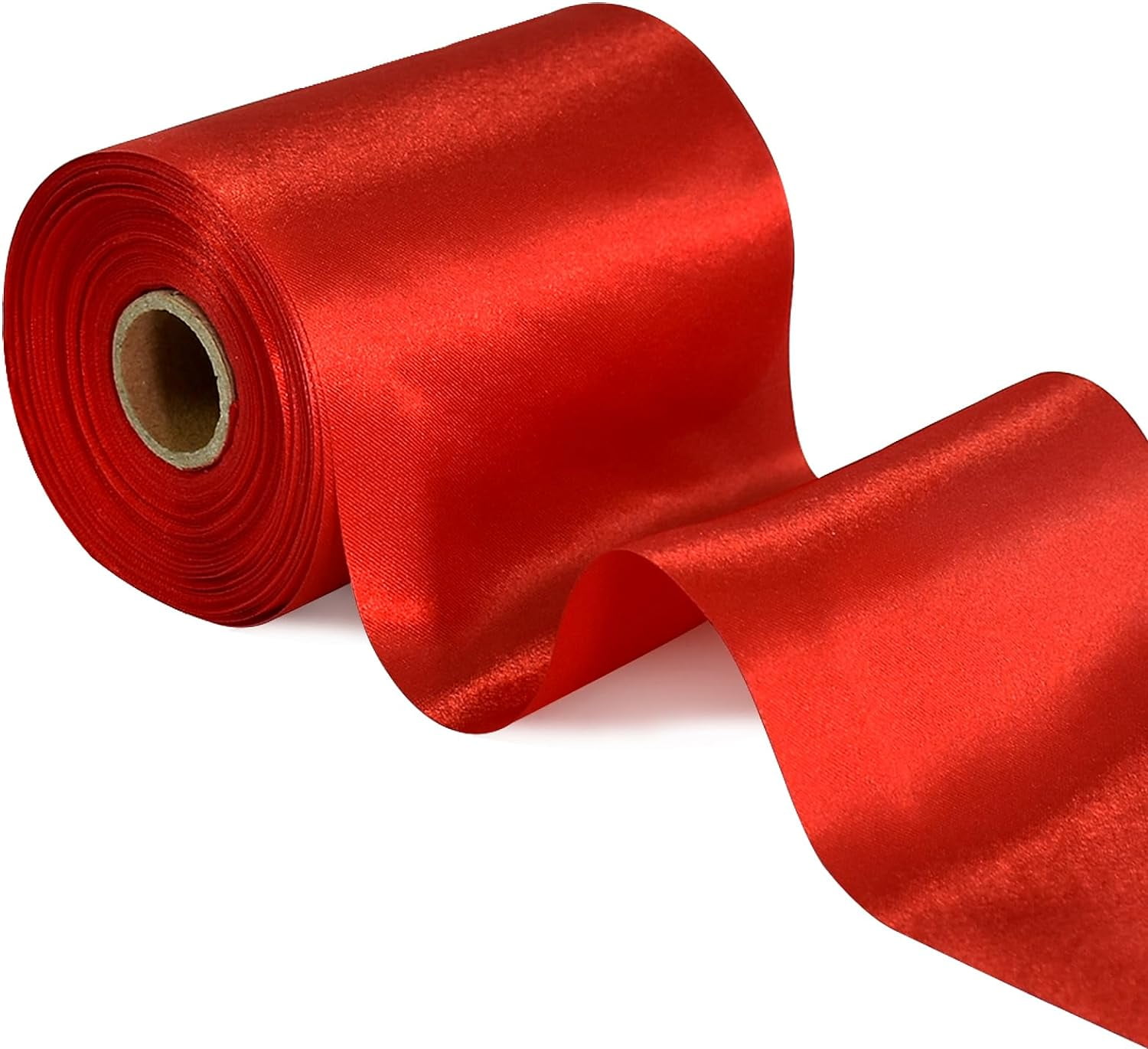 4 Inch x 22Yards Wide Red Satin Ribbon Solid Fabric Large for Cutting Ceremony Kit Grand Opening Chair Sash Table Hair Car Bows Sewing Craft Gift Wrapping Wedding Party Decoration