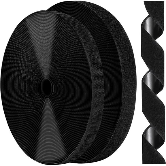 4 Inch x 27 Feet Hook and Loop Tape with Adhesive, Nylon Heavy Duty Hook and Loop Tape Strips, Non Slip Rug Grippers, Wall Adhesive Strips, Keep Couch Cushions from Sliding,Black-0.75 Inch