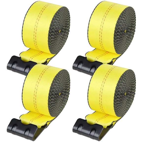 4 Inch x 30 Feet 6000 lbs Load Capacity 18000 lbs Break Strength Winch Straps with Flat Hook 4 Pack Yellow for Truck Flatbed Trailer Farm Rescue Tree Saver Cargo Control