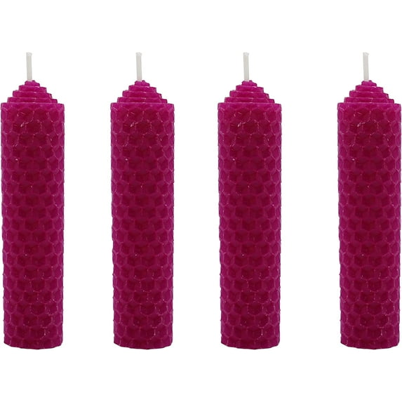 4 Inches 100% Pure Natural Handmade Beeswax Honeycomb Hand Rolled Unscented Tapers Candles (Purple x 4, 0.9" x 4")