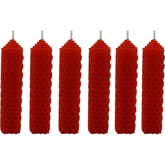 4 Inches 100% Pure Natural Handmade Beeswax Honeycomb Hand Rolled Unscented Tapers Candles (Red x 6, 0.9" x 4")