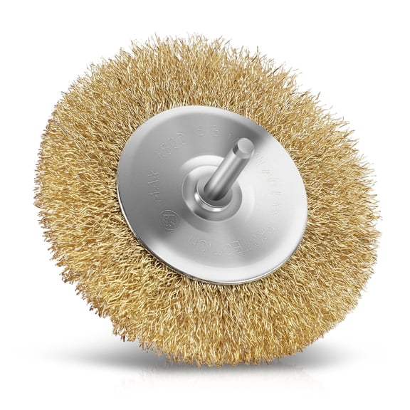 4 Inches Brass Coated Bristles Wire Wheel Brush with 0.2-Inch Shank for Rust Paint Removal Surface Polishing