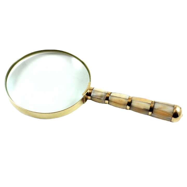 4 Inches Brass and Alloy Magnifying Glass Lens with Brown Ceramic Resin Handle Metal and Alloy Material