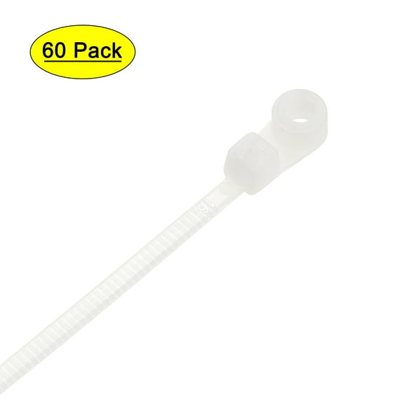 4 Inches Mount Head Cable Zip Ties Screw Hole Nylon White 60 Pack