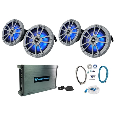 (4) Infinity 822MLT 8" 2-Way Marine Boat Speakers w/RGB LED+Amplifier+Amp Kit