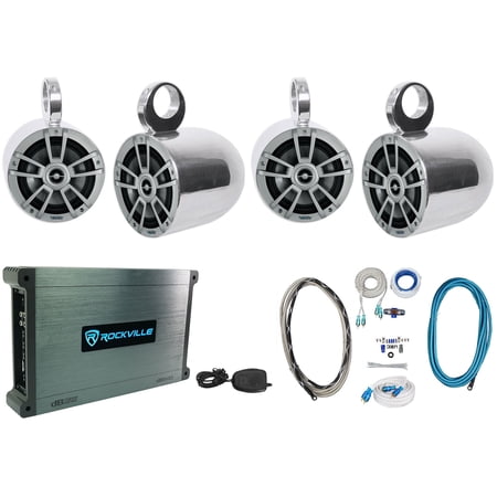 4) Infinity 822MLT 8" Silver Marine Wakeboard LED Tower Speakers+Amplifier+Wires