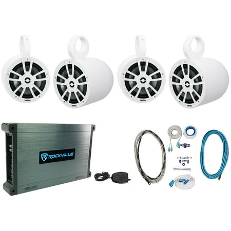 (4) Infinity 822MLW 8" Marine Wakeboard Tower Speakers w/LED+Amplifier+Amp Kit