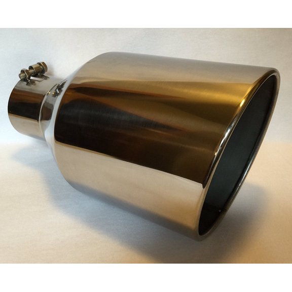 4" Inlet x 10" Oulet x 18" Long Rolled Edge Polished Stainless Diesel Exhaust Tail Pipe Tip (Weld On)