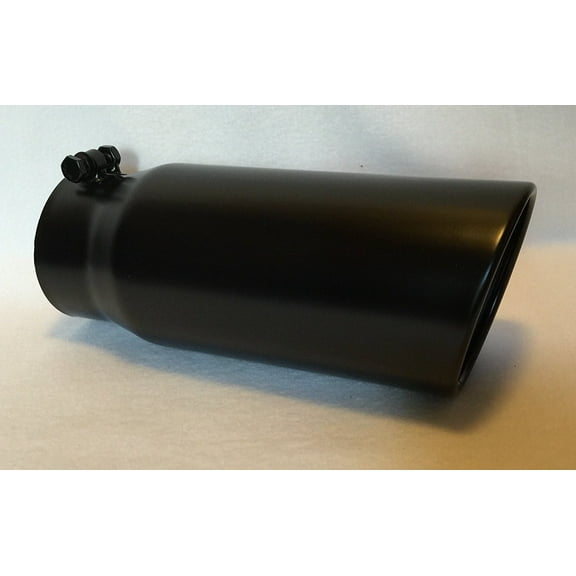 4" Inlet x 5" Outlet x 12" Long Rolled Edge FLAT BLACK Diesel Exhaust Tail Pipe Tip (Bolt On)