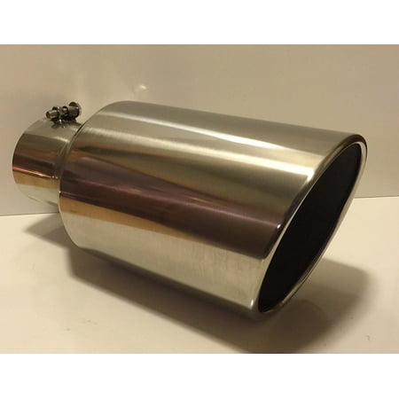 4" Inlet x 6" Oulet x 12" Long Rolled Edge Polished Stainless Diesel Exhaust Tail Pipe Tip (Bolt On)