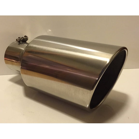 4" Inlet x 6" Oulet x 12" Long Rolled Edge Polished Stainless Diesel Exhaust Tail Pipe Tip (Bolt On)