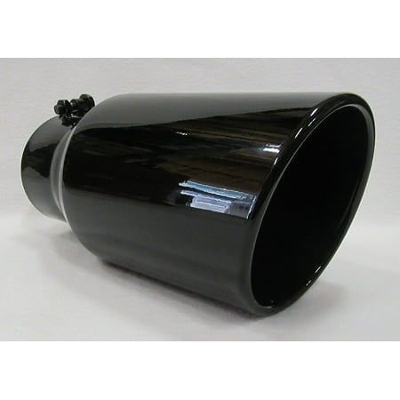 4" Inlet x 6" Outlet x 12" Long Rolled Edge GLOSS BLACK Diesel Exhaust Tail Pipe Tip (Bolt On)