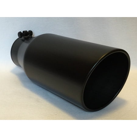 4" Inlet x 6" Outlet x 15" Long Rolled Edge FLAT BLACK Diesel Exhaust Tail Pipe Tip (Bolt On)