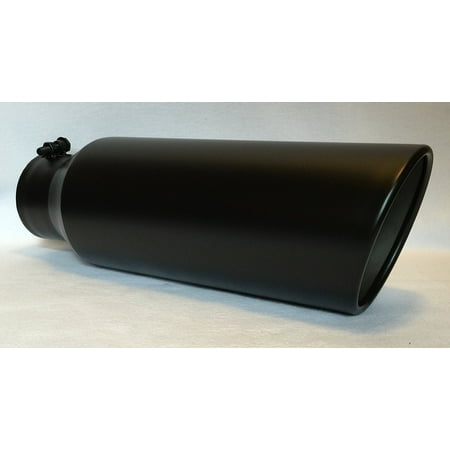 4" Inlet x 6" Outlet x 18" Long Rolled Edge FLAT BLACK Diesel Exhaust Tail Pipe Tip (Bolt On)