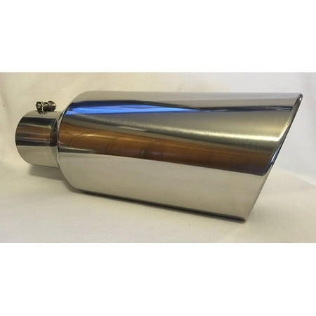 4" Inlet x 7" Oulet x 18" Long Rolled Edge Polished Stainless Diesel Exhaust Tail Pipe Tip (Bolt On)